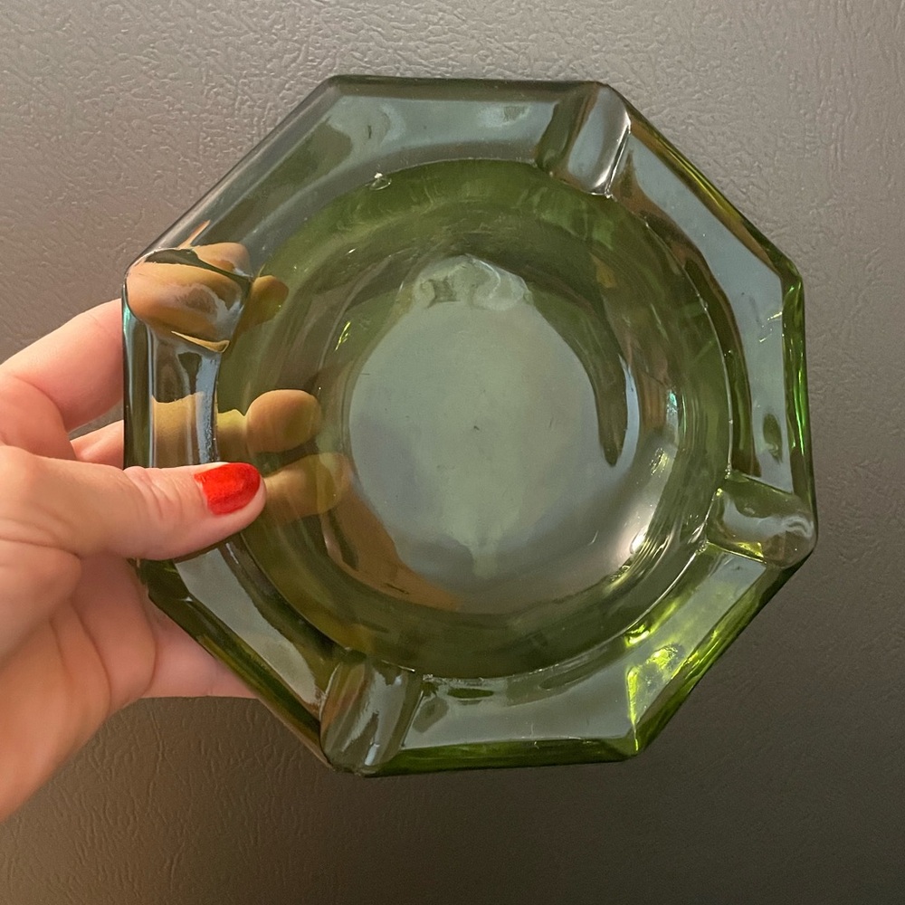 Green Glass MCM Octagonal Ashtray